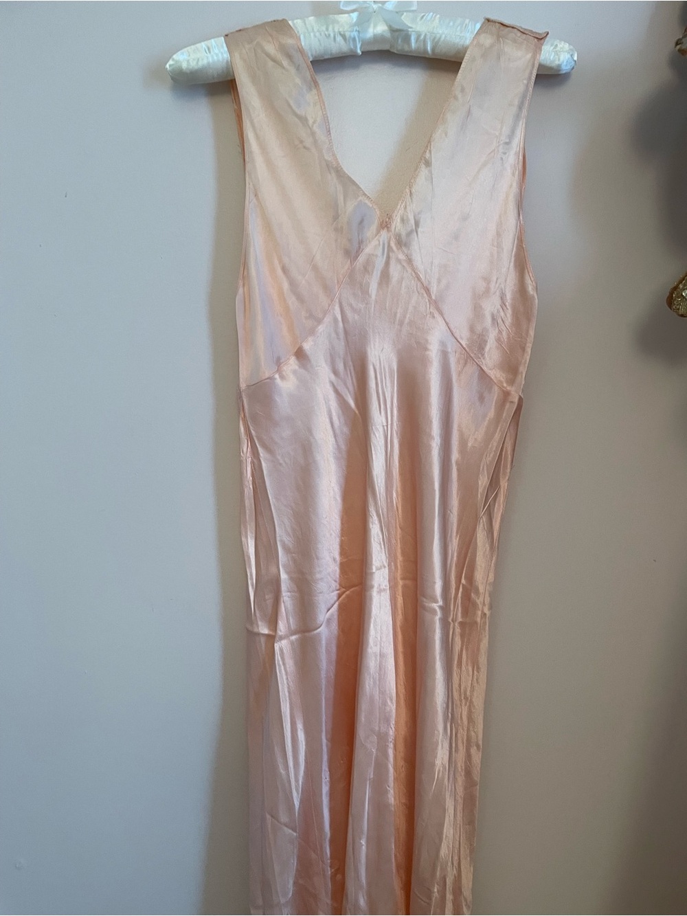 1930s Bias Cut Slipdress w Embroidered Detail Lace Trim Midi Length Liquid Satin - Picture 5 of 7